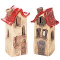 Floristik24 Decoración de casa de cerámica con techo rojo, casa iluminada, 15 cm, 2 piezas