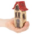Decoración de casa de cerámica con techo rojo, casa iluminada, 15 cm, 2 piezas | Floristik24.es