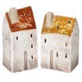 Floristik24 Decoración de cerámica con forma de casa y chimenea, casita para velas, otoño e invierno, 13 cm, 2 piezas
