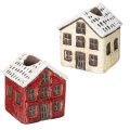 Floristik24 Portavelas de cerámica, casita decorativa con nieve para decoración de mesa, 7 cm, 2 piezas