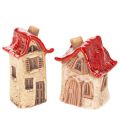 Floristik24 Juego de decoración de casas de cerámica, casitas pequeñas con techo rojo de 8 cm, 2 piezas