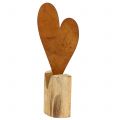 Floristik24 Corazón oxidado en el pie de madera 22cm x 11cm