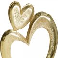Floristik24 Corazón de metal dorado, corazón decorativo en madera de mango, decoración de mesa, doble corazón, San Valentín