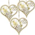 Floristik24 Corazón decorativo abejas amarillo, corazón de madera dorado para colgar decoración de verano 6 piezas