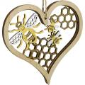 Floristik24 Corazón decorativo abejas amarillo, corazón de madera dorado para colgar decoración de verano 6 piezas