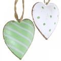 Floristik24 Corazones de metal para colgar, día de San Valentín, decoración de primavera, colgante de corazón verde, blanco H3.5cm 10pcs