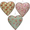 Floristik24 Corazón para colgar, San Valentín, decoración de corazón con rosas, Día de la Madre, decoración de metal H16cm 3pcs