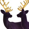 Floristik24 Deer Deco Reno Violeta Oro Becerro Flocado 20 cm Juego de 2