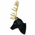 Floristik24 Cabeza de ciervo decorativa flocada negra, dorada 10cm x 20cm 3 piezas