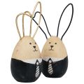 Floristik24 Huevos de conejito de madera decoración de Pascua negro blanco Ø4,5cm 12cm 4ud