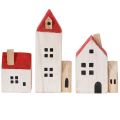 Conjunto de casita decorativa de madera, roja y blanca, decoración invernal de varias piezas, 13 cm, 6 piezas | Floristik24.es
