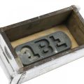 Floristik24 Forma de ladrillo, caja de ladrillo, caja de madera con herrajes de metal acabado envejecido, lavado blanco L32cm H9cm