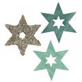 Estrella de madera dispersa verde, mezcla de flor de pascua purpurina 4cm 72pzs