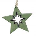 Floristik24 Estrella de madera con motivos Verde 11cm 6pcs