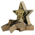 Floristik24 Estrellas de madera Navidad negro oro brillo Ø5cm 8ud