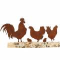 Floristik24 Familia de pollos óxido de metal sobre base de madera de abedul 32cm H15.5cm