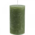 Floristik24 Velas de colores sólidos velas de pilar verde oliva 85×150mm 2pcs