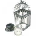 Floristik24 Decoración de velas, jaula de pájaros con cristal candelita, farol de metal, decoración de bodas, farol 22cm