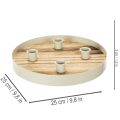 Portavelas para cuatro velas cónicas, bandeja redonda de madera, 25 cm. | Floristik24.es