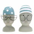 Floristik24 Nadador de cabeza decorativa con gafas y gorro de baño azul blanco H15cm / 16cm 2pcs