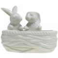 Conejos con nido, decoración de mesa, nido de Pascua, decoración de porcelana, cuenco decorativo blanco L15cm H11cm