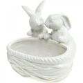 Conejos con nido, decoración de mesa, nido de Pascua, decoración de porcelana, cuenco decorativo blanco L15cm H11cm