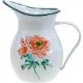 Floristik24 Jarra decorativa, florero de aspecto vintage, jarra esmaltada con motivo de rosa Al. 19 cm