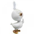 Floristik24 Pollito de Pascua feliz, pato con pluma, decoración de Pascua pollito blanco, dorado Al. 14 cm