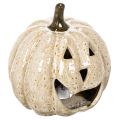 Floristik24 Decoración de calabaza de cerámica con LED y cara sonriente, 13 cm.