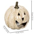 Decoración de calabaza de cerámica con LED y cara sonriente, 13 cm. | Floristik24.es