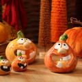Figura decorativa de calabaza y portavelas, cara divertida, decoración otoñal, 12 cm, 2 piezas | Floristik24.es