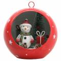 Floristik24 Bola navideña para colgar muñeco de nieve y LED rojo Ø14cm Para pilas