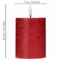 Vela LED cilíndrica de cera auténtica, color rojo, con temporizador y luz blanca cálida, 12 cm. | Floristik24.es