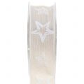 Floristik24 Cinta decorativa de yute con motivo estrella crema 40mm 15m