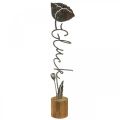 Soporte de madera con flores decorativas de metal con texto &quot;Happiness&quot; Al. 40 cm