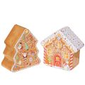 Floristik24 Lata navideña, lata para galletas, árbol y casa de Navidad, estilo pan de jengibre, 14 cm, 2 piezas
