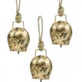 Floristik24 Campanas para colgar, mini cencerros, casa de campo, campanas de metal dorado, aspecto antiguo 7 × 5cm 12ud
