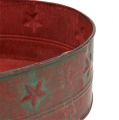 Floristik24 Cuenco de metal ovalado rojo con patrón de estrella 24.5cm x 17.5cm H7cm