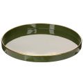 Floristik24 Bandeja decorativa verde con borde dorado, estilo moderno, 30 cm.