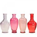 Floristik24 Mini jarrones de cristal jarrones de cristal decorativos rosa rosa rojo morado 15cm 4pcs
