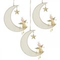 Floristik24 Decoración de Adviento, ángel en la luna, decoración de madera para colgar blanco, dorado H14.5cm W21.5cm 3ud