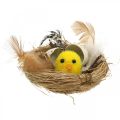 Decoración de Pascua Pollito en el nido con plumas Decoración de mesa Nido de Pascua Ø9cm