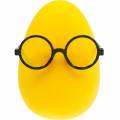 Floristik24 Huevo de Pascua amarillo con gafas, huevo decorativo flocado, decoración de Pascua