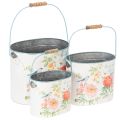 Floristik24 Maceta ovalada decorativa de estilo vintage para primavera, de metal, 26/22/17 cm, juego de 3