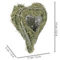 Corazón decorativo de hierba natural con inserto de lámina metálica, 14 cm, 2 unidades. | Floristik24.es