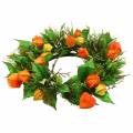 Corona de Physalis artificial, naranja y verde, Ø28cm, decoración otoñal | Floristik24.es