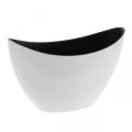 Floristik24 Cuenco decorativo, ovalado, blanco, negro, maceta de plástico, 24cm