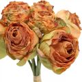 Floristik24 Ramo de rosas, flores de seda, rosas artificiales naranjas, aspecto antiguo L23cm 8ud