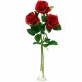 Floristik24 Rosa roja rosas artificiales flores de seda 3 piezas