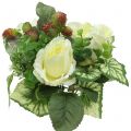 Ramo de rosas / hortensias blancas con frutos rojos 31cm